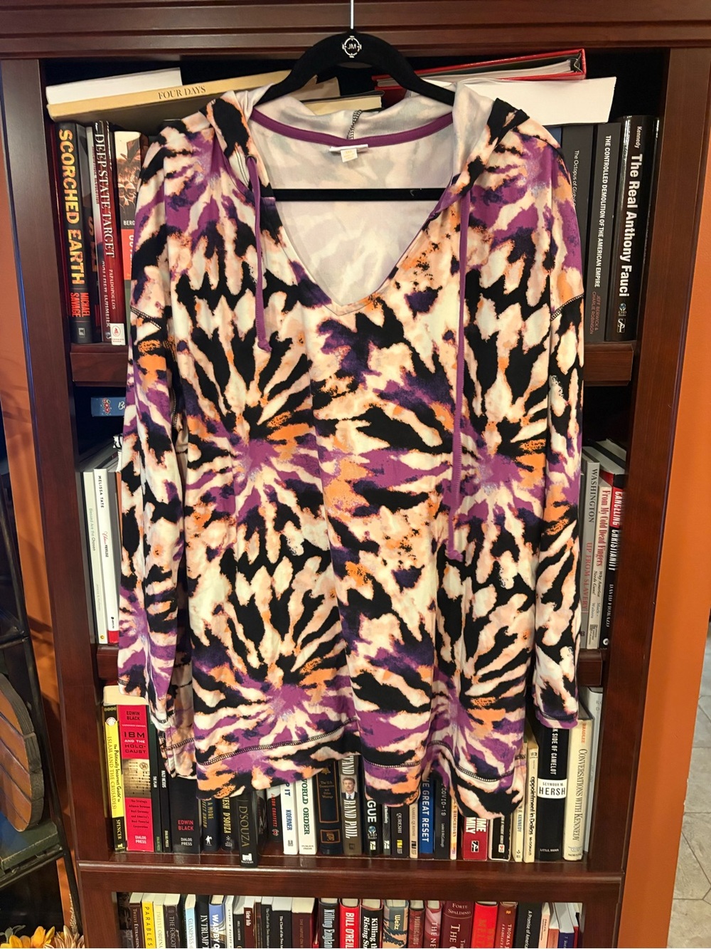 LuLaRoe Tie-Dye Eliza Hoodie in Purple, Black & Cream